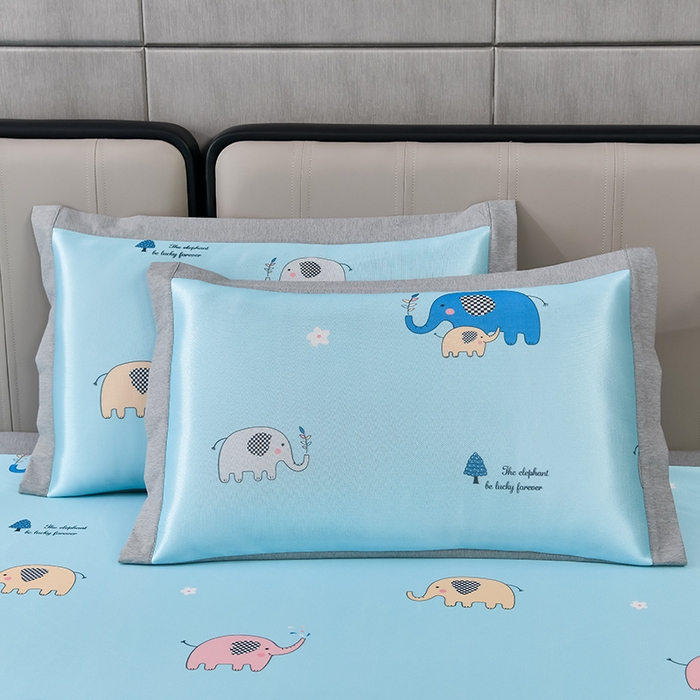 91家纺网 家纺一手货源 找家纺 小牛席业 2026新款加厚款碳光凉感印花冰丝席凉席席子 可爱小象