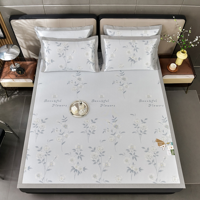 91家纺网 家纺一手货源 找家纺 小牛席业 2026新款加厚款碳光凉感印花冰丝席凉席席子 清馨玫瑰