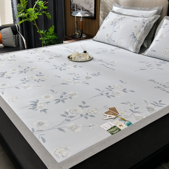 91家纺网 家纺一手货源 找家纺 小牛席业 2026新款加厚款碳光凉感印花冰丝席凉席席子 清馨玫瑰