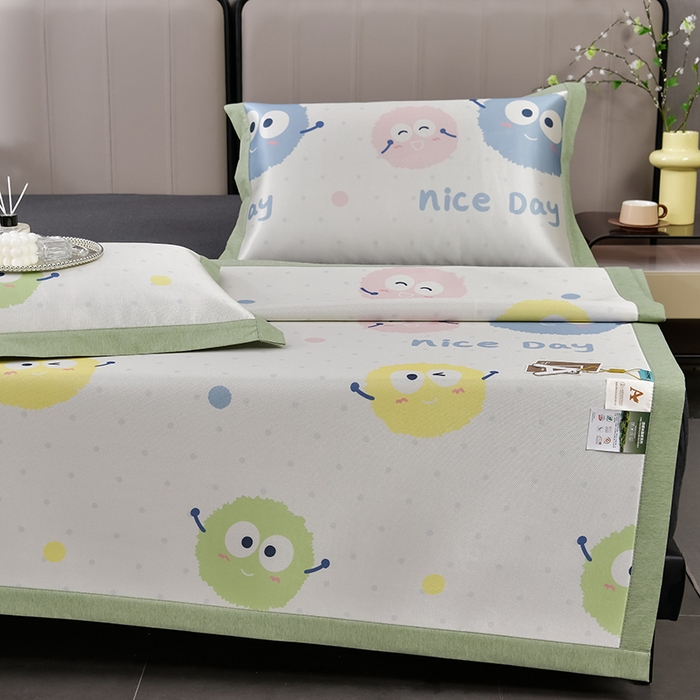 91家纺网 家纺一手货源 找家纺 小牛席业 2026新款加厚款碳光凉感印花冰丝席凉席席子 彩色煤球