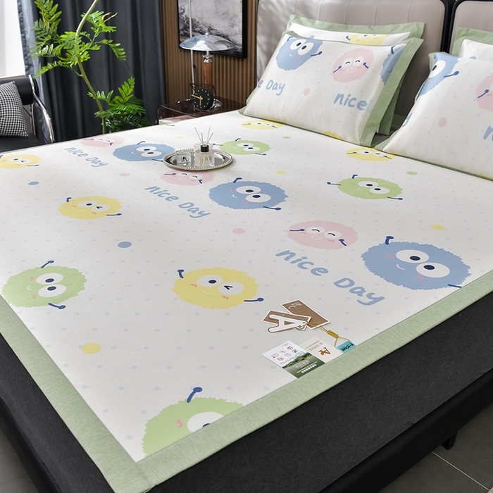 91家纺网 家纺一手货源 找家纺 小牛席业 2026新款加厚款碳光凉感印花冰丝席凉席席子 彩色煤球