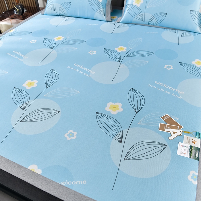 91家纺网 家纺一手货源 找家纺 小牛席业 2026新款加厚款碳光凉感印花冰丝席凉席席子 清凉夏日