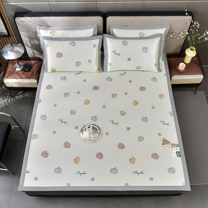 91家纺网 家纺一手货源 找家纺 小牛席业 2026新款加厚款碳光凉感印花冰丝席凉席席子 小号南瓜