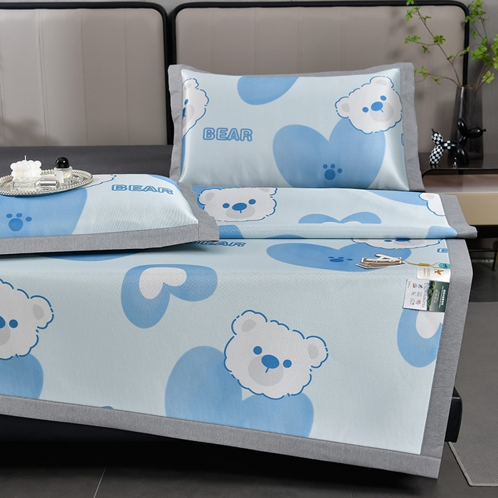 91家纺网 家纺一手货源 找家纺 小牛席业 2026新款加厚款碳光凉感印花冰丝席凉席席子 贝贝熊