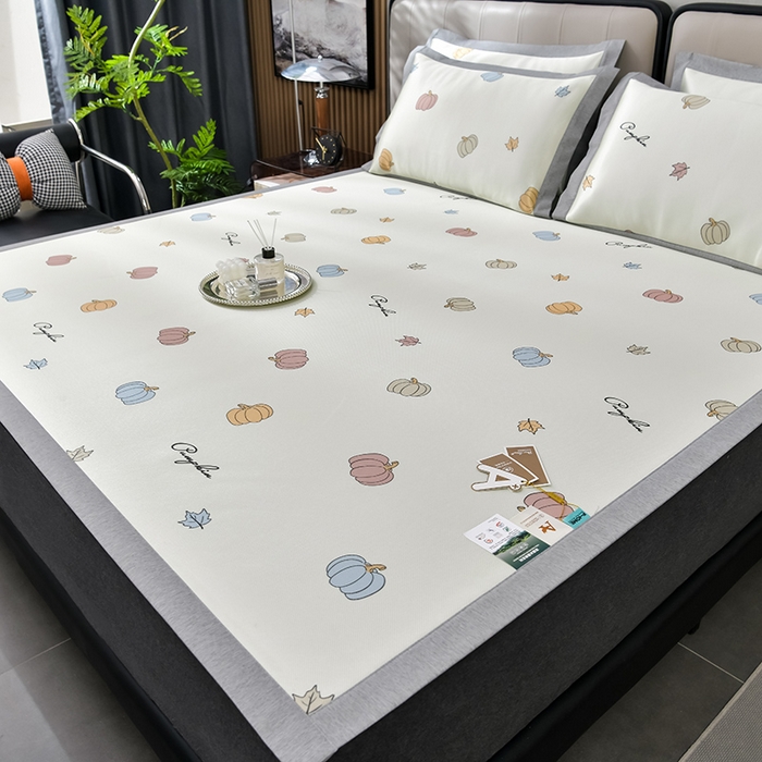 91家纺网 家纺一手货源 找家纺 小牛席业 2026新款加厚款碳光凉感印花冰丝席凉席席子 小号南瓜