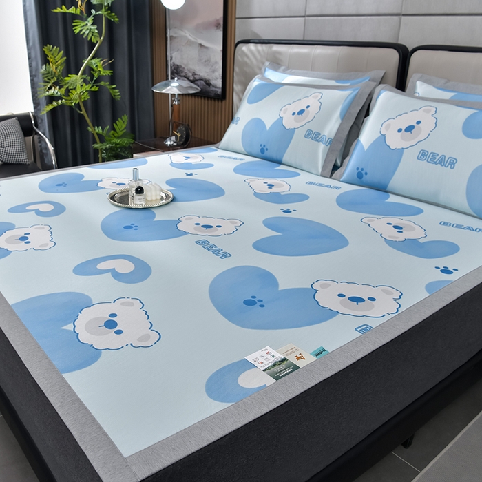 91家纺网 家纺一手货源 找家纺 小牛席业 2026新款加厚款碳光凉感印花冰丝席凉席席子 贝贝熊