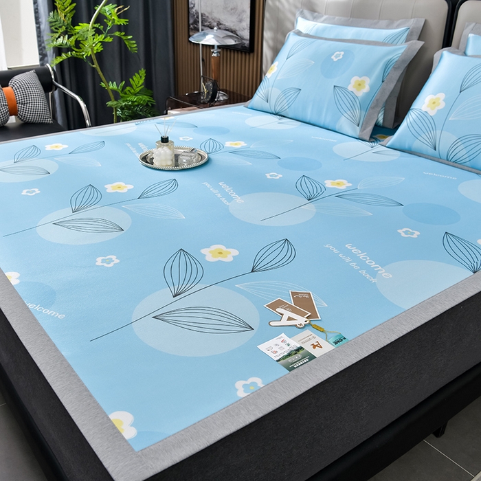 91家纺网 家纺一手货源 找家纺 小牛席业 2026新款加厚款碳光凉感印花冰丝席凉席席子 清凉夏日