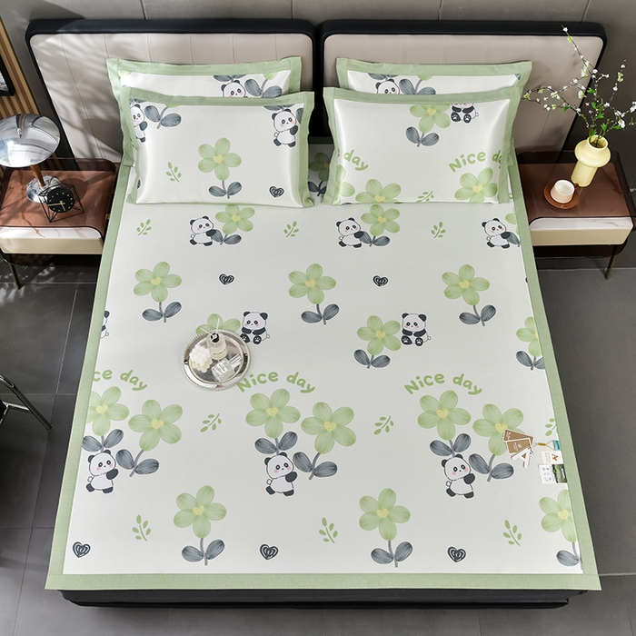 91家纺网 家纺一手货源 找家纺 小牛席业 2026新款加厚款碳光凉感印花冰丝席凉席席子 熊猫胖哒