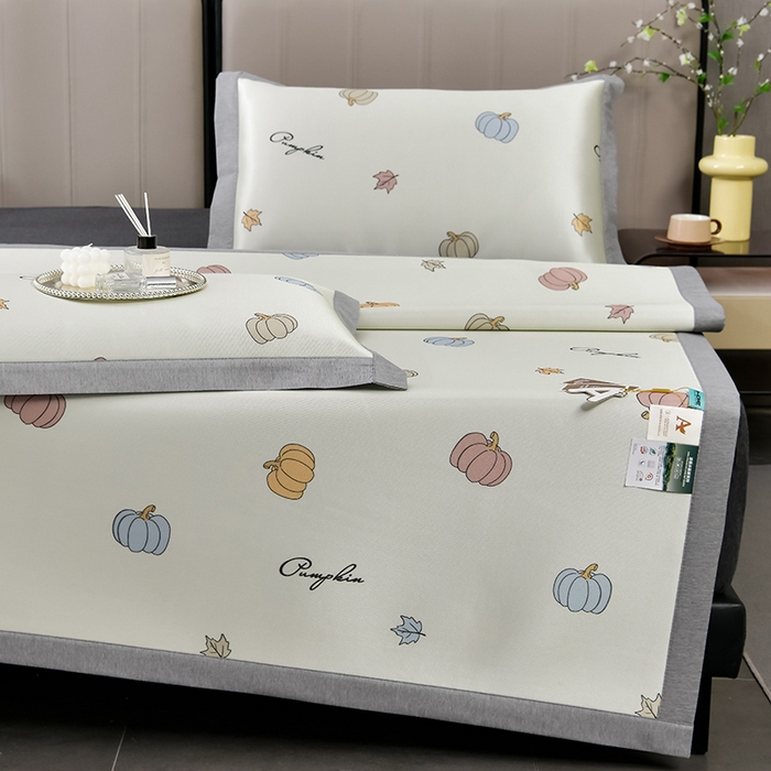 91家纺网 家纺一手货源 找家纺 小牛席业 2026新款加厚款碳光凉感印花冰丝席凉席席子 小号南瓜