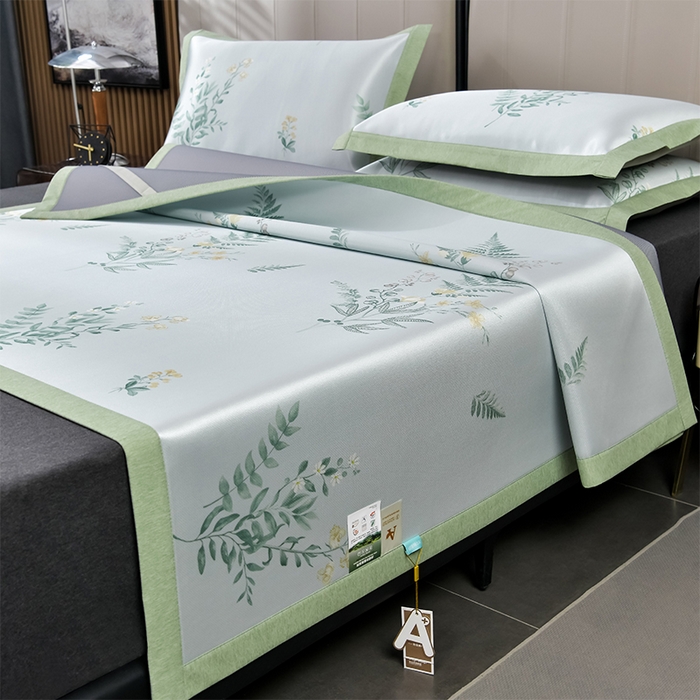 小牛席业 2026新款加厚款碳光凉感印花冰丝席凉席席子 仙仙草