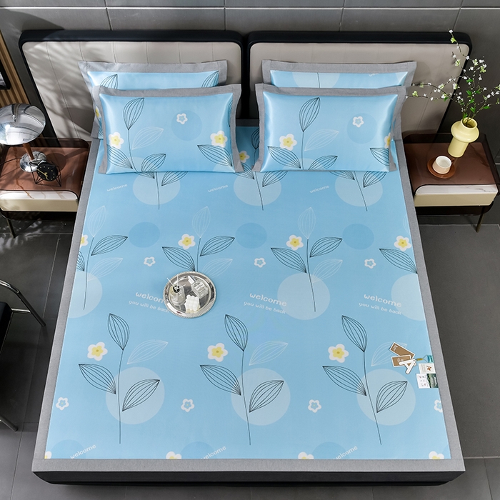 91家纺网 家纺一手货源 找家纺 小牛席业 2026新款加厚款碳光凉感印花冰丝席凉席席子 清凉夏日