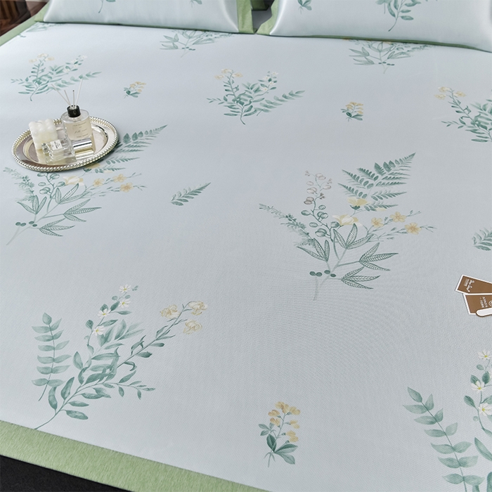 91家纺网 家纺一手货源 找家纺 小牛席业 2026新款加厚款碳光凉感印花冰丝席凉席席子 仙仙草