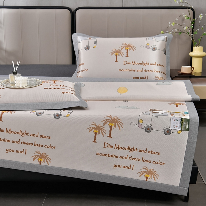 91家纺网 家纺一手货源 找家纺 小牛席业 2026新款加厚款碳光凉感印花冰丝席凉席席子 椰树大象