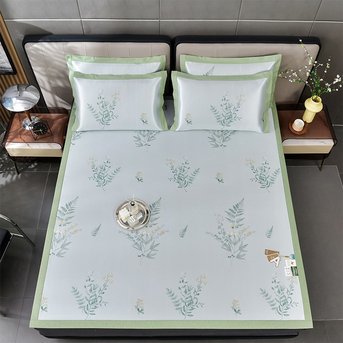 91家纺网 家纺一手货源 找家纺 小牛席业 2026新款加厚款碳光凉感印花冰丝席凉席席子 仙仙草