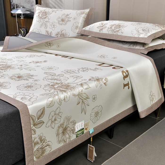 小牛席业 2026新款加厚款碳光凉感印花冰丝席凉席席子 轻奢赫本