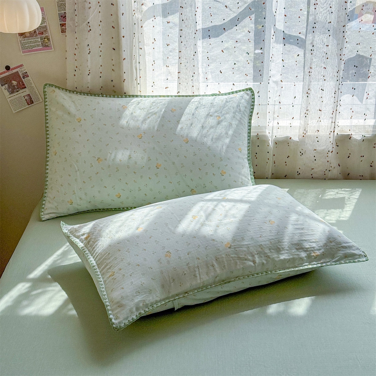 91家纺网 家纺一手货源 找家纺 被窝家纺 2026春夏新款贝壳边全棉双层纱大豆夏凉被空调被夏被四件套 柠檬花