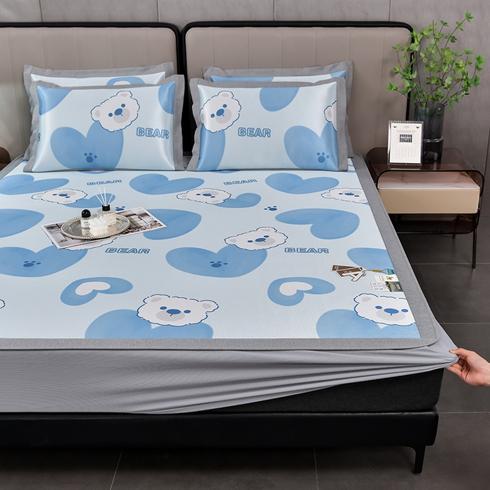 91家纺网 家纺一手货源 找家纺 （总）小牛席业 2026新款加厚款碳光凉感印花冰丝席凉席席子(床笠款）