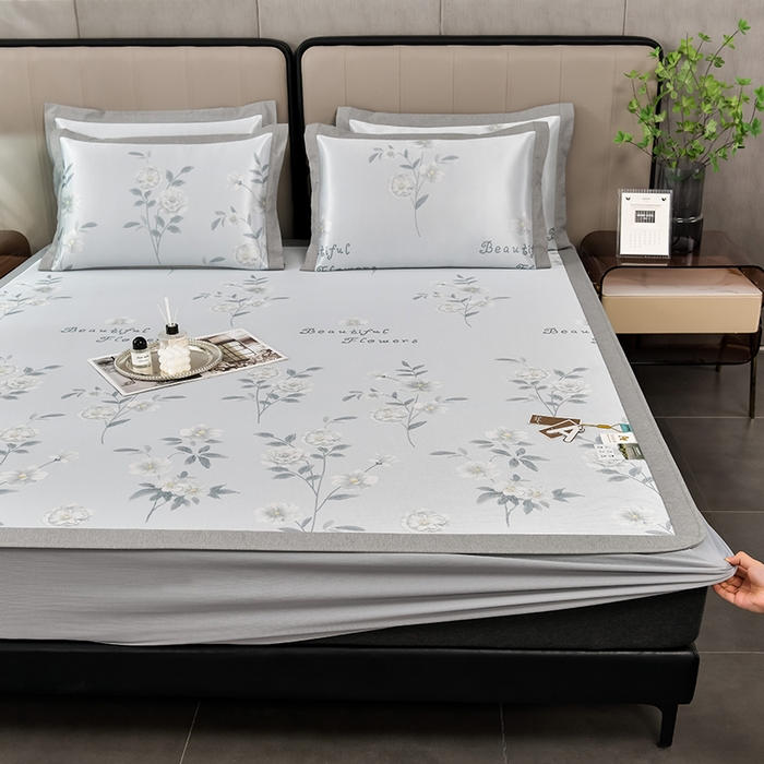 91家纺网 家纺一手货源 找家纺 （总）小牛席业 2026新款加厚款碳光凉感印花冰丝席凉席席子(床笠款）