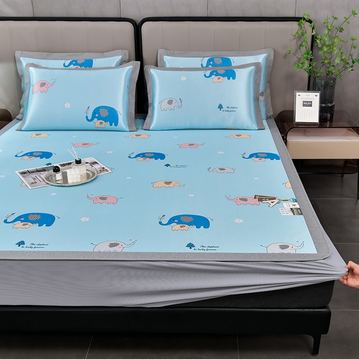 91家纺网 家纺一手货源 找家纺 （总）小牛席业 2026新款加厚款碳光凉感印花冰丝席凉席席子(床笠款）