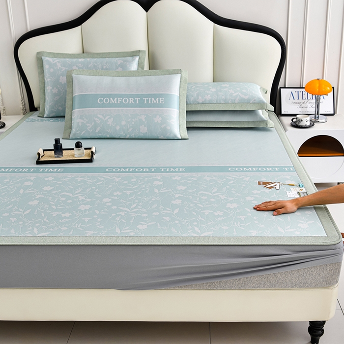 91家纺网 家纺一手货源 找家纺 （总）小牛席业 2026新款加厚款碳光凉感印花冰丝席凉席席子(床笠款）