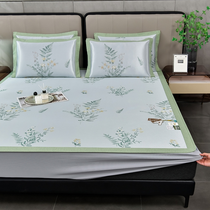 91家纺网 家纺一手货源 找家纺 （总）小牛席业 2026新款加厚款碳光凉感印花冰丝席凉席席子(床笠款）