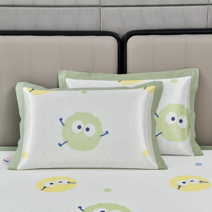 91家纺网 家纺一手货源 找家纺 小牛席业 2026新款加厚款碳光凉感印花冰丝席凉席席子(床笠款） 彩色煤球