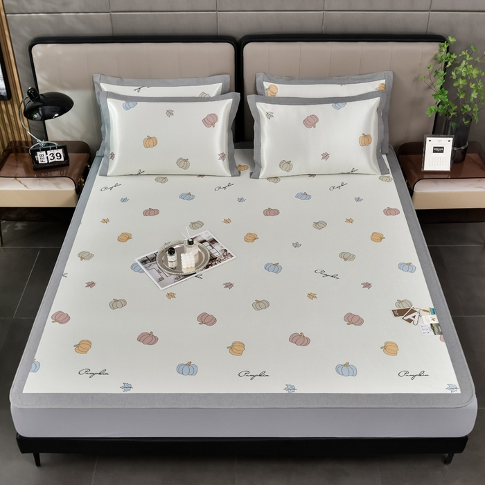 91家纺网 家纺一手货源 找家纺 小牛席业 2026新款加厚款碳光凉感印花冰丝席凉席席子(床笠款） 小号南瓜