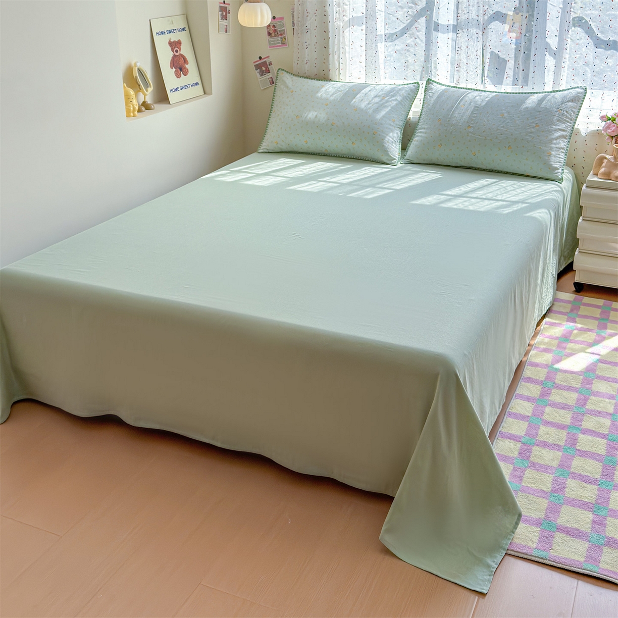 91家纺网 家纺一手货源 找家纺 被窝家纺 2026春夏新款贝壳边全棉双层纱大豆夏凉被空调被夏被四件套 柠檬花