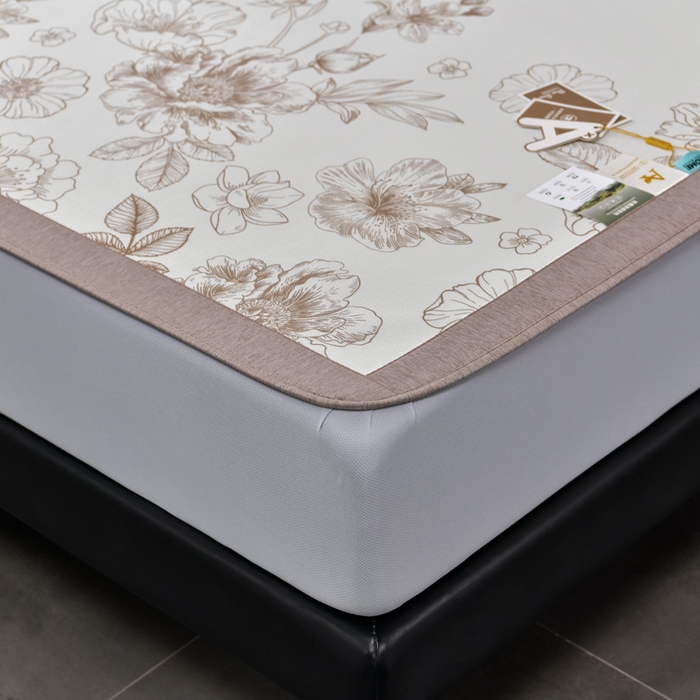 91家纺网 家纺一手货源 找家纺 小牛席业 2026新款加厚款碳光凉感印花冰丝席凉席席子(床笠款） 轻奢赫本