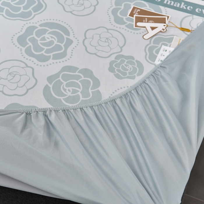 91家纺网 家纺一手货源 找家纺 小牛席业 2026新款加厚款碳光凉感印花冰丝席凉席席子(床笠款） 浪漫山茶花