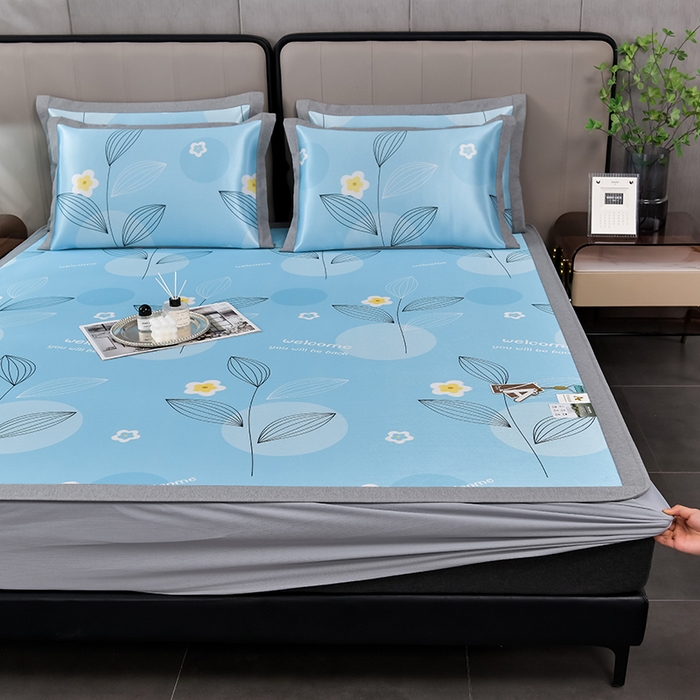 小牛席业 2026新款加厚款碳光凉感印花冰丝席凉席席子(床笠款） 清凉一夏