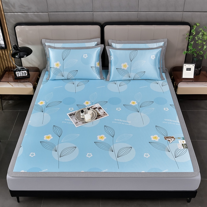 91家纺网 家纺一手货源 找家纺 小牛席业 2026新款加厚款碳光凉感印花冰丝席凉席席子(床笠款） 清凉一夏