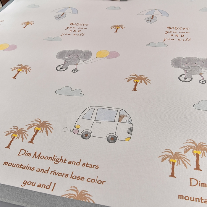 91家纺网 家纺一手货源 找家纺 小牛席业 2026新款加厚款碳光凉感印花冰丝席凉席席子(床笠款） 椰树与大象