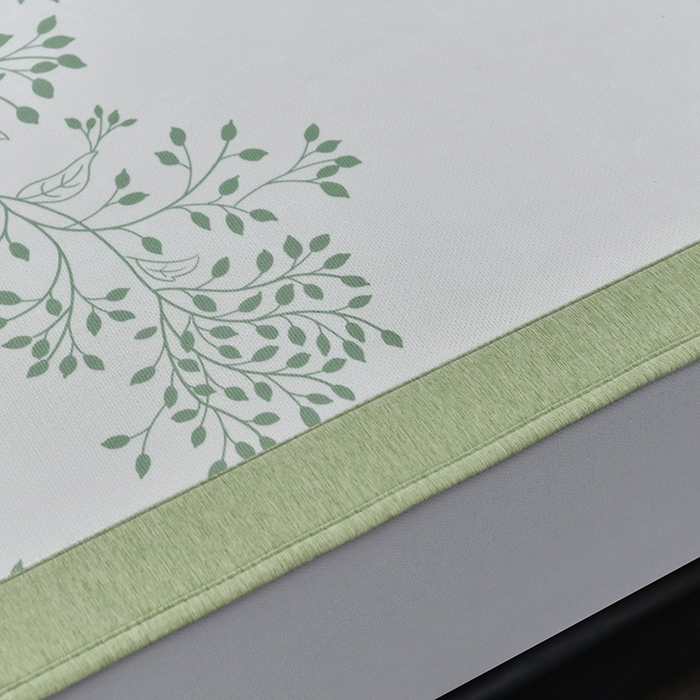 91家纺网 家纺一手货源 找家纺 小牛席业 2026新款加厚款碳光凉感印花冰丝席凉席席子(床笠款） 清新叶语-绿