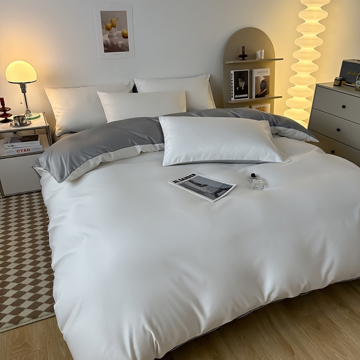 91家纺网 家纺一手货源 找家纺 （总）缦绣阁家纺  2026新款夏季轻奢水洗冰丝四件套真丝简约纯色被罩被套学生宿舍三件套-洛可可系列