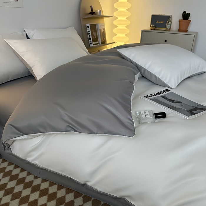 91家纺网 家纺一手货源 找家纺 （总）缦绣阁家纺  2026新款夏季轻奢水洗冰丝四件套真丝简约纯色被罩被套学生宿舍三件套-洛可可系列