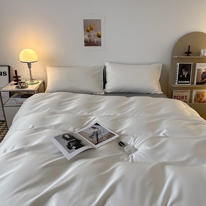 91家纺网 家纺一手货源 找家纺 （总）缦绣阁家纺  2026新款夏季轻奢水洗冰丝四件套真丝简约纯色被罩被套学生宿舍三件套-洛可可系列