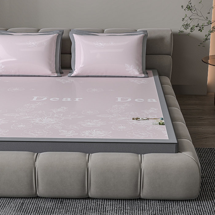 小牛席业 2026新款PE凉感轻奢赫本提花冰丝席凉席席子 粉色