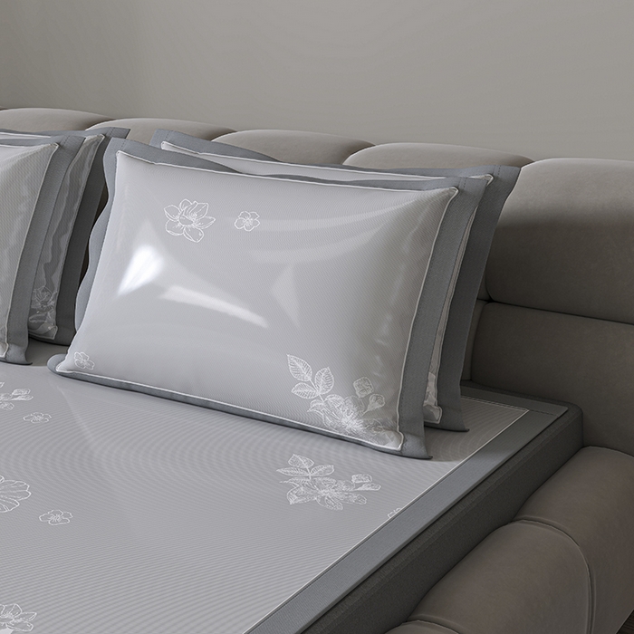 91家纺网 家纺一手货源 找家纺 小牛席业 2026新款PE凉感轻奢赫本提花冰丝席凉席席子 灰色