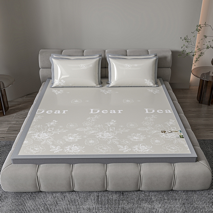 91家纺网 家纺一手货源 找家纺 小牛席业 2026新款PE凉感轻奢赫本提花冰丝席凉席席子 香槟