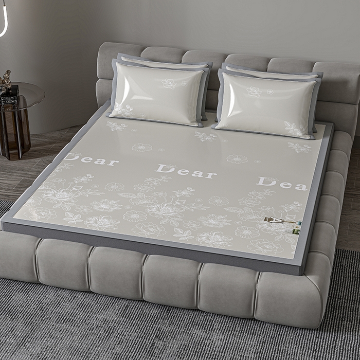 91家纺网 家纺一手货源 找家纺 小牛席业 2026新款PE凉感轻奢赫本提花冰丝席凉席席子 香槟