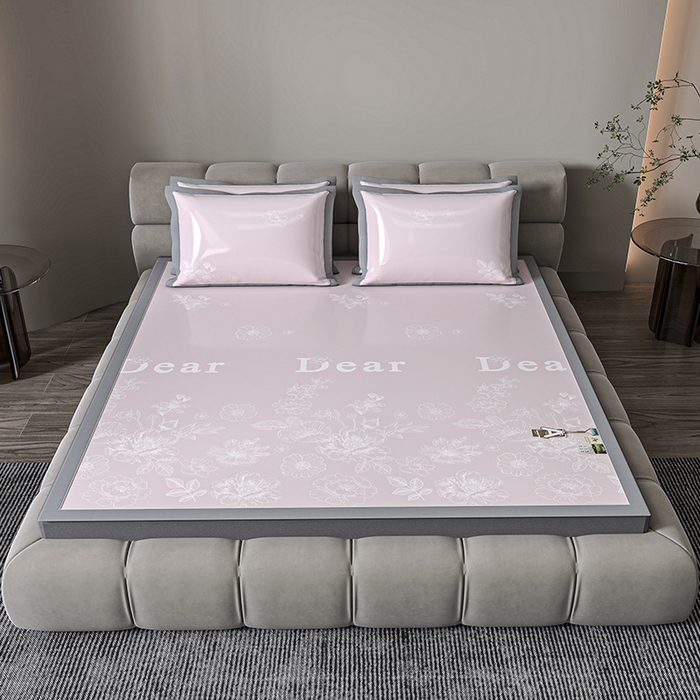 91家纺网 家纺一手货源 找家纺 小牛席业 2026新款PE凉感轻奢赫本提花冰丝席凉席席子 粉色