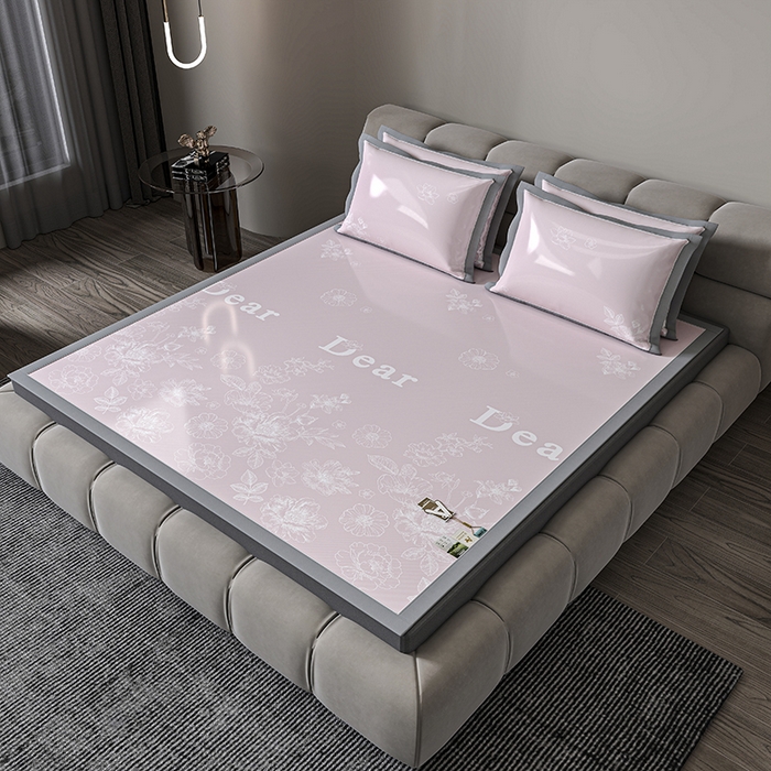 91家纺网 家纺一手货源 找家纺 小牛席业 2026新款PE凉感轻奢赫本提花冰丝席凉席席子 粉色