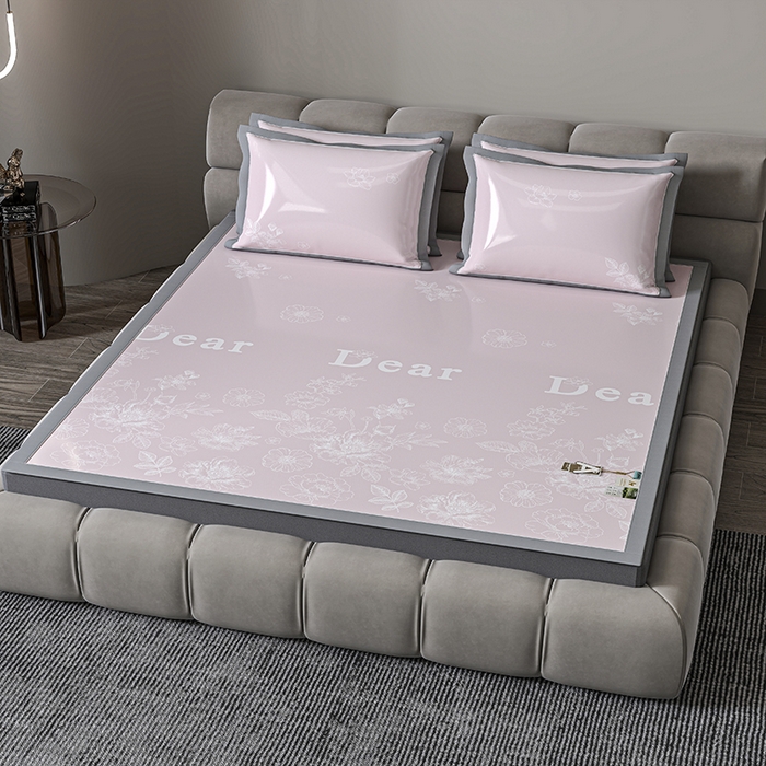 91家纺网 家纺一手货源 找家纺 小牛席业 2026新款PE凉感轻奢赫本提花冰丝席凉席席子 粉色