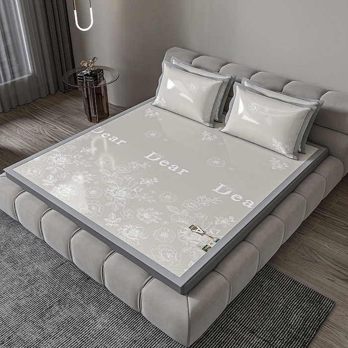 91家纺网 家纺一手货源 找家纺 小牛席业 2026新款PE凉感轻奢赫本提花冰丝席凉席席子 香槟