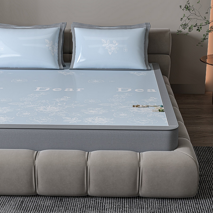 小牛席业 2026新款PE凉感轻奢赫本提花冰丝席凉席席子（床笠款） 蓝色