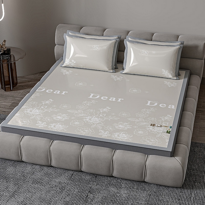 91家纺网 家纺一手货源 找家纺 小牛席业 2026新款PE凉感轻奢赫本提花冰丝席凉席席子（床笠款） 香槟