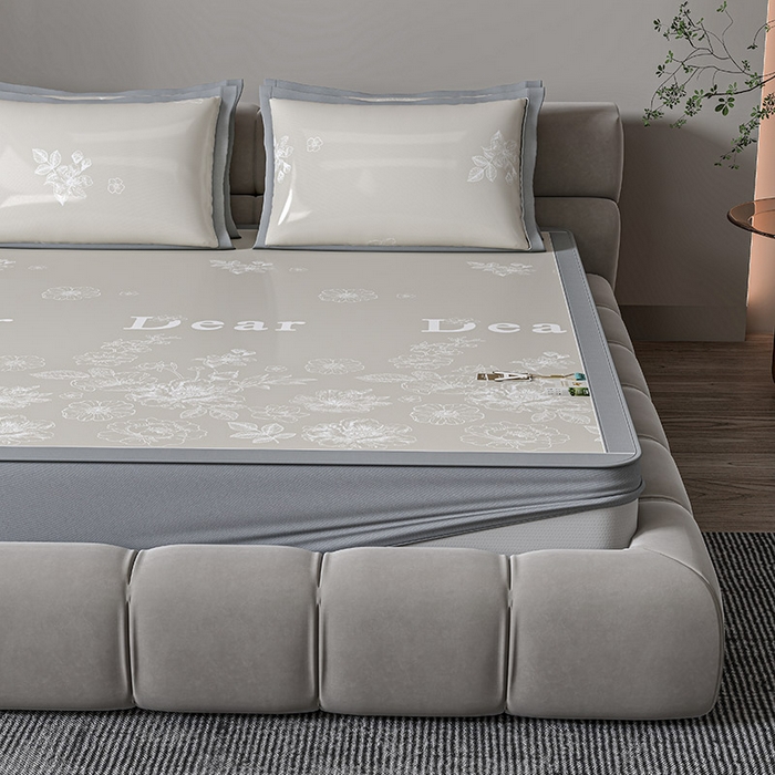 91家纺网 家纺一手货源 找家纺 小牛席业 2026新款PE凉感轻奢赫本提花冰丝席凉席席子（床笠款） 香槟