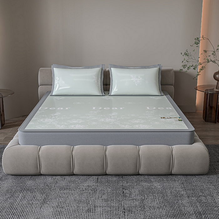 91家纺网 家纺一手货源 找家纺 小牛席业 2026新款PE凉感轻奢赫本提花冰丝席凉席席子（床笠款） 抹茶