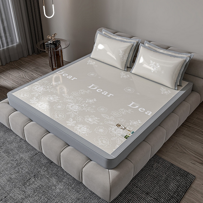 91家纺网 家纺一手货源 找家纺 小牛席业 2026新款PE凉感轻奢赫本提花冰丝席凉席席子（床笠款） 香槟